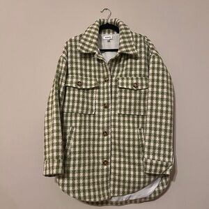 Green and Cream Checkered Utility Jacket